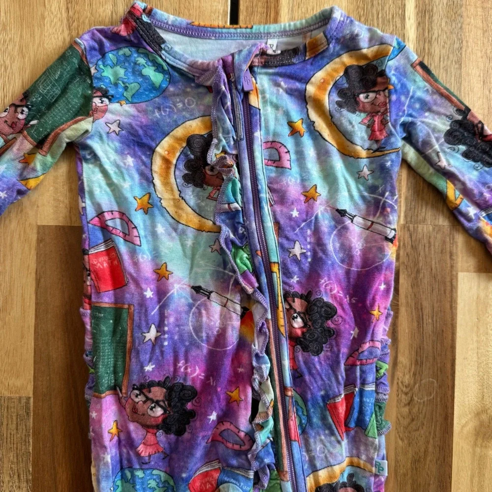 Posh Peanut Katherine STEM Science Bamboo Ruffle Zip Footie‎ Pajamas 3-6 Months